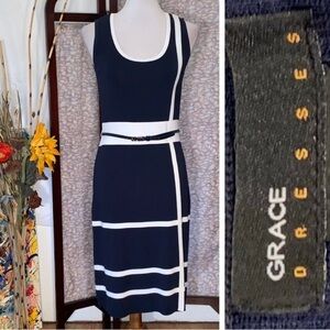 Grace Dresses navy blue and white knit dress.